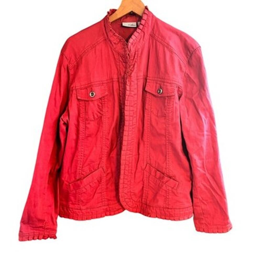 Chico’s Coat Jacket Pink Size XL-SX 3 Long Sleeve Cotton Spandex Clasp Button